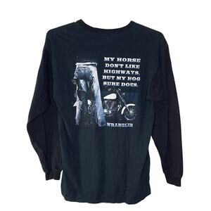 Vintage Wrangler Motorcycle Shirt Mens Large Long Sleeve Black Hog Biker Western
